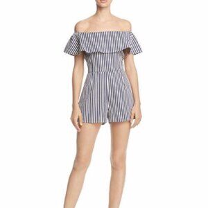 AQUA BLOOMINGDALES Striped Off the Shoulder Romper XS
